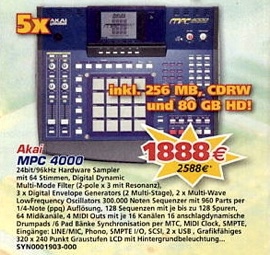 5x AKAI MPC4000 incl. 256 MB, CDRW und 80 GB HD! - 1888 €