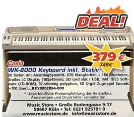 Deal - Casio WK-8000 Keyboard incl. Stativ 379 €
