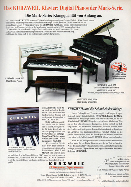 Das KURZWEIL Klavier: Digital Pianos der Mark-Serie.