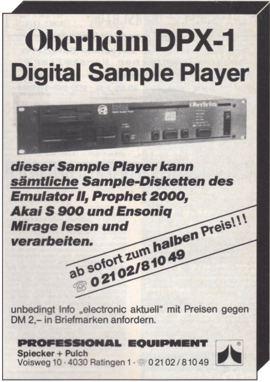 Oberheim DPX-1 Digital Sample Player ab sofort zum halben Preis !!!