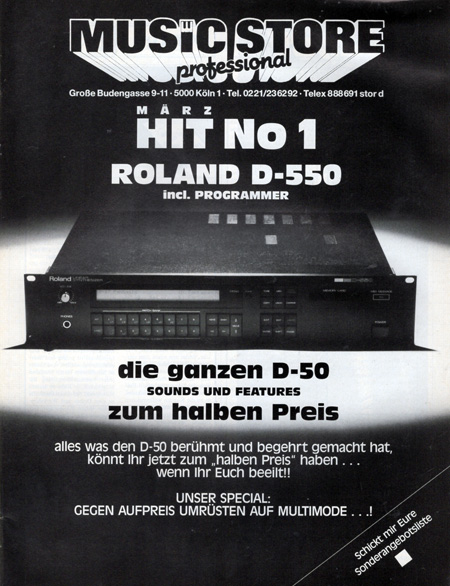 März HIT No 1 - Roland D-550 incl. Programmer - die ganzen D-50 Sounds und Features zum halben Preis
