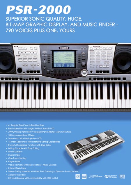 PSR-2000 - Superior Sonic Quality, Huge Bit-Map Graphic Display, and Music Finder - 790 Voices Plus One, Yours