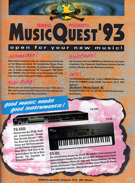 Yamaha Presents: MusicQuest ’93 open for your new Music! Good Music needs good Instruments!
