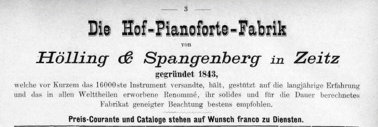 Anzeige: Die Hof-Pianoforte-Fabrik von Hölling & Spangenberg