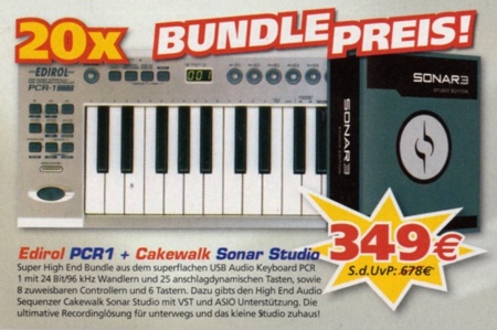 20x Bundle-Preis - Edirol PCR1 + Cakewalk Sonar Studio 20x Bundle-Preis - Edirol PCR1 + Cakewalk Sonar Studio
