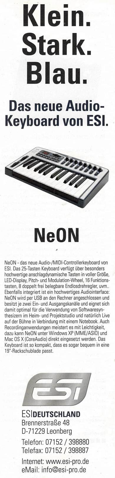 Klein. Stark. Blau. - Das neue Audio-Keyboard von ESI