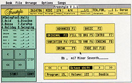 Freestyle Version 1.1 verwandelt den Atari in eine Begleitautomatik, die auf die Kommandos einer angeschlossenen MIDI-Tastatur live reagiert.