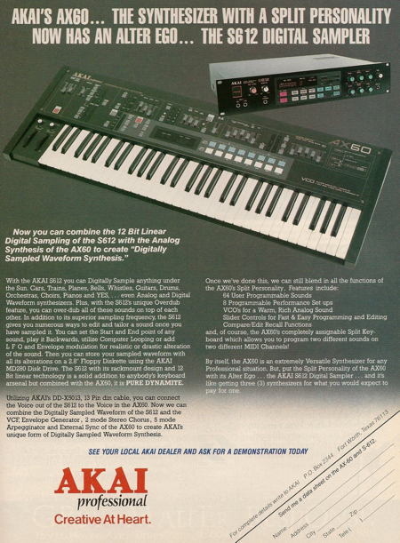 Akai`s AX-60... The Synthesizer With A Split Personality Now Aas An Alter Ego... The S612 Digital Sampler 