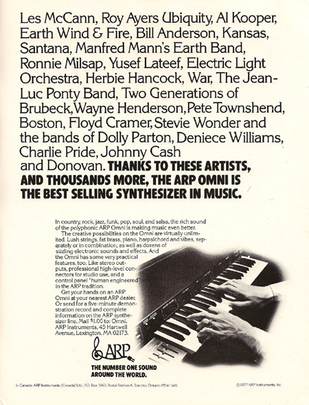 Thanks to these Artists, and thousands more, the Arp Omni is the best selling synthesizer in music.