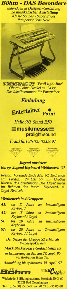 Böhm - DAS Besondere - Individuell in Designer-Gestaltung und musikalischer Ausstattung - Diamant 250 CT 'Profi light-line'