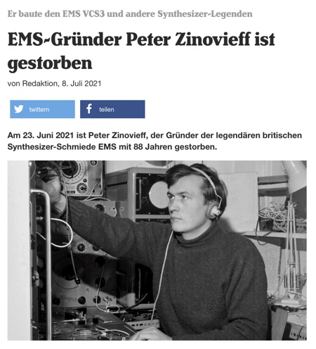 EMS-Gründer Peter Zinovieff ist gestorben