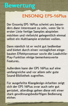 Bewertung: ENSONIQ: EPS16 Plus