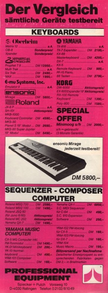 Ensoniq Mirage jederzeit testbereit! Der Vergleich