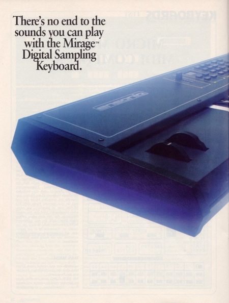 There`s no end to the sounds you can play with the Mirage Digital Sampling Keyboard. (linke Seite) There`s no end to the sounds you can play with the Mirage Digital Sampling Keyboard. (linke Seite)