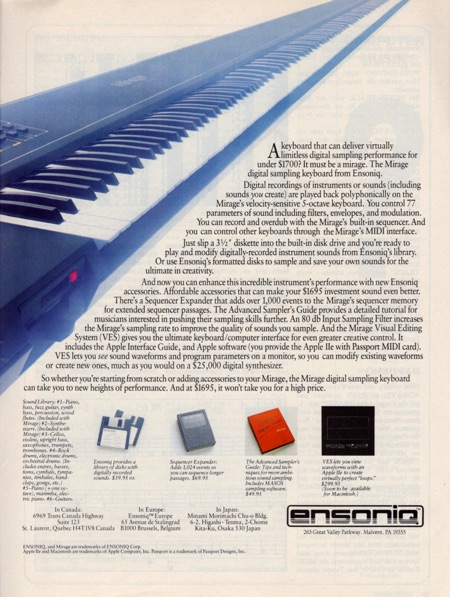 There`s no end to the sounds you can play with the Mirage Digital Sampling Keyboard. (rechte Seite)