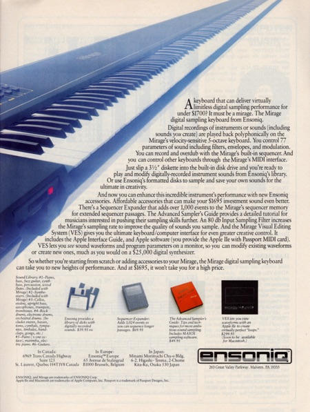 There`s no end to the sounds you can play with the Mirage Digital Sampling Keyboard. (rechte Seite) There`s no end to the sounds you can play with the Mirage Digital Sampling Keyboard. (rechte Seite)