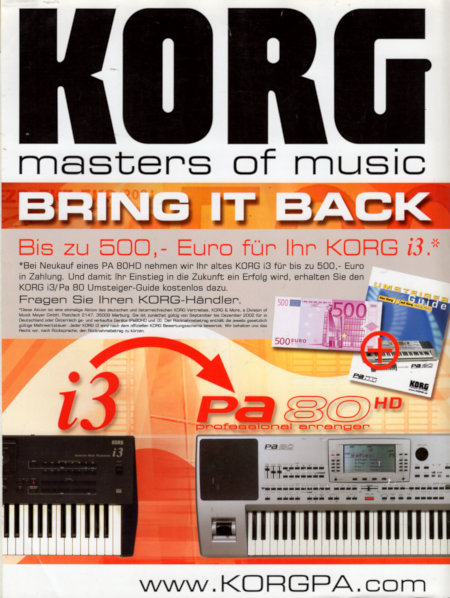 Bring It Back - bis zu 500,- Euro für Ihr KORG i3.