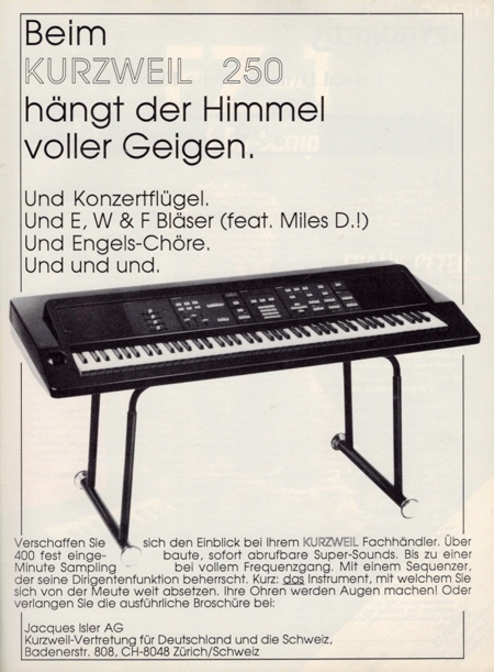 Beim KURZWEIL 250 hängt der Himmel voller Geigen. ...