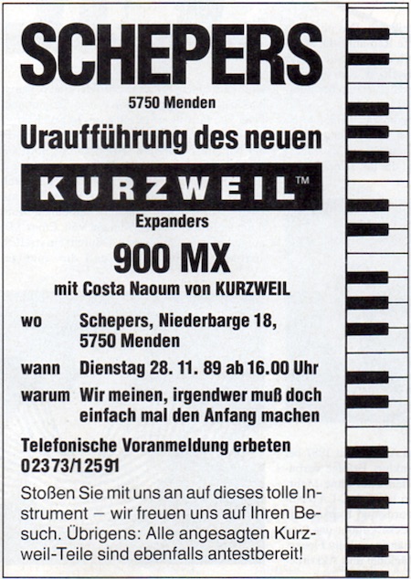 Uraufführung des neuen Kurzweil Expanders 900 MX Uraufführung des neuen Kurzweil Expanders 900 MX