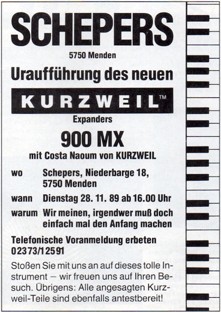 Uraufführung des neuen Kurzweil Expanders 900 MX