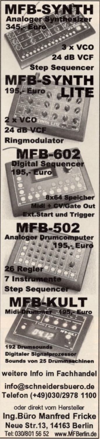 MFB-Synth LITE, MFB-Synth, MFB-602, MFB-502, MFB-Kult MFB-Synth LITE, MFB-Synth, MFB-602, MFB-502, MFB-Kult