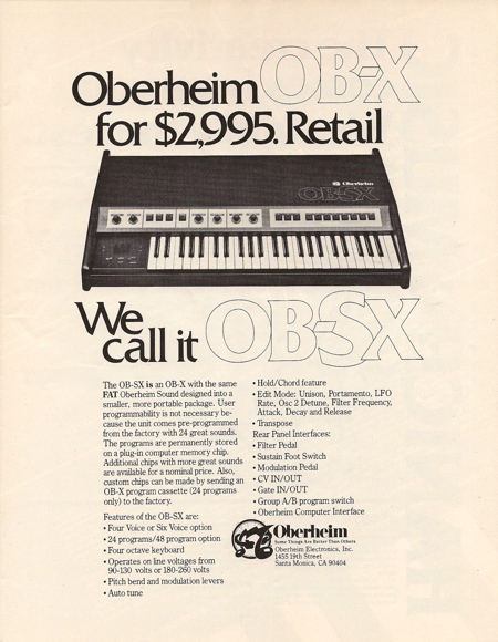 Oberheim, OB-X for $2,995. Detail - We call it OB-SX Oberheim, OB-X for $2,995. Detail - We call it OB-SX