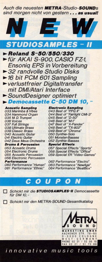 Auch die neuesten METRA-Studio-SOUNDs sind morgen nicht von gestern ... as usual! Auch die neuesten METRA-Studio-SOUNDs sind morgen nicht von gestern ... as usual!