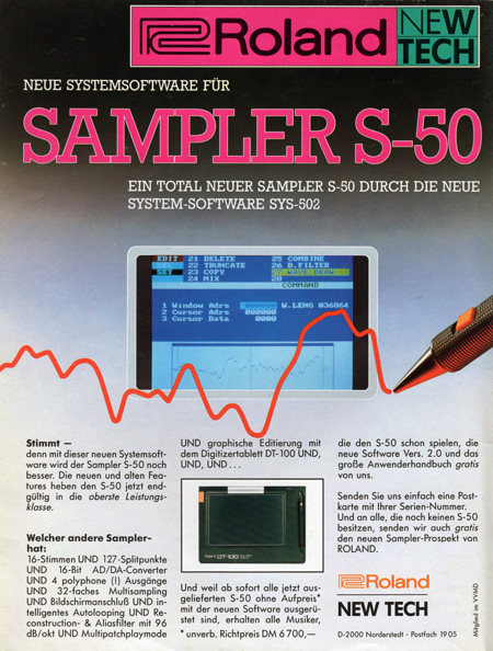 Neue Systemsoftware für Sampler S-50 - Ein total neuer Sampler S-50 durch die neue System-Software SYS-502 Neue Systemsoftware für Sampler S-50 - Ein total neuer Sampler S-50 durch die neue System-Software SYS-502