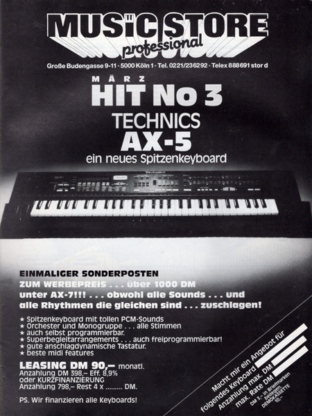 März HIT No 3 - TECHNICS AX-5 - ein neues Spitzenkeyboard