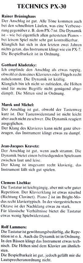 TECHNICS PX-30: Bewertung aller Künstler