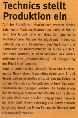 Technics stellt Produktion ein