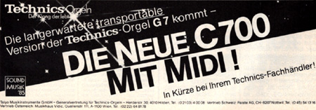 Die langerwartete transportable Version der Technics Orgel G7 kommt - Die neu C700 mit MIDI!