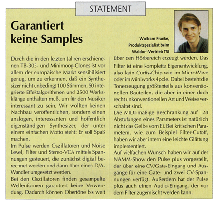 Statement: Garantiert keine Samples