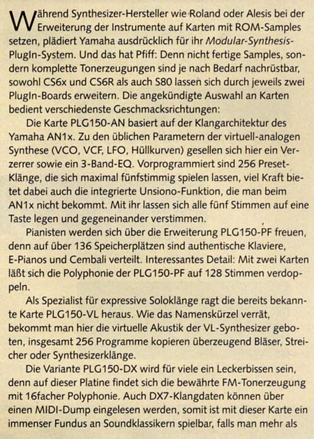 Neue Karten - Die Erweiterungen der Yamaha-Synthesizer