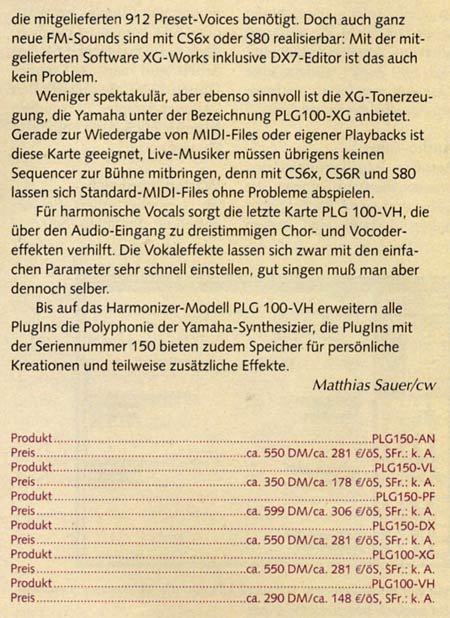 Neue Karten - Die Erweiterungen der Yamaha-Synthesizer