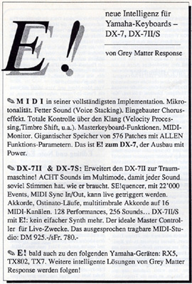 E! - neue Intelligenz für Yamaha Keyboards - DX-7, DX-7II/S