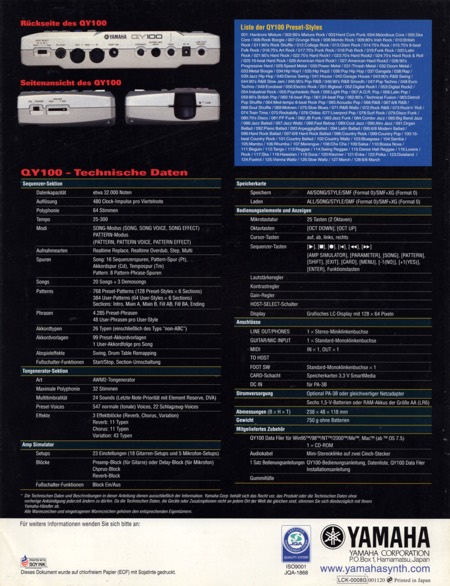 QY100 - Technische Daten YQY100 - Technische Daten