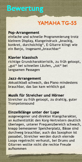 YAMAHA: TG-55: Vergleichstest: Sample-Player