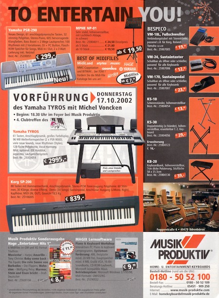 To Entertain You: Vorführung des Yamaha TYROS mit Michael Voncken